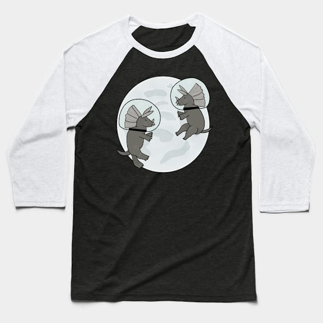 Dinosaurs on the moon Baseball T-Shirt by Antiope